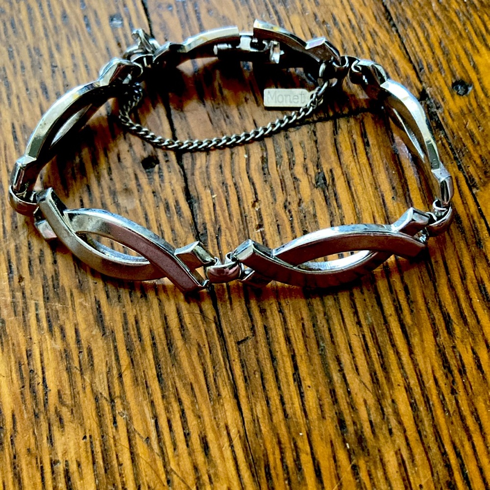 Vintage silver-tone Monet bracelet with safety chain